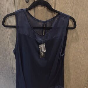 Macys Vivacity Navy Sleeveless Blouse, Sheer Top